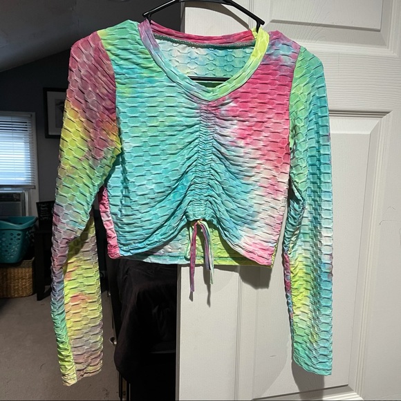 Rainbow yoga set of 2. Top and bottoms with scrunch butt! Brand new!! #16 - Picture 2 of 5